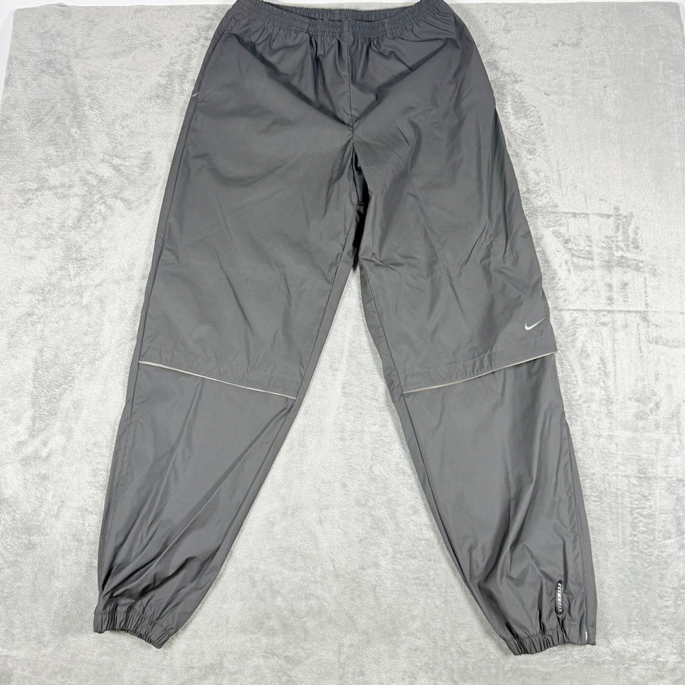 Vintage Nike Mens Large 90's Track Pants Grey Clima-FIT Windbreaker Zipped Cuff